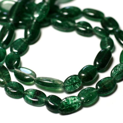 Fil 34cm 32pc env - perles de pierre - aventurine verte olives ovales 8-15mm