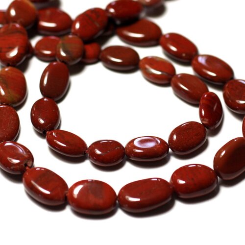 Fil 36cm 31-39pc env - perles de pierre - jaspe rouge olives ovales 7-12mm - 8741140012721