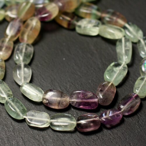 Fil 37cm 38pc env - perles de pierre - fluorite multicolore olives ovales 8-11mm - 874114001269