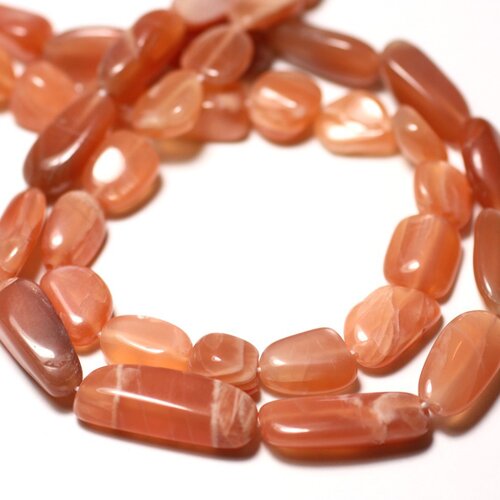 Fil 33cm 26-31pc env - perles de pierre - pierre de lune soleil rose olives 8-14mm - 8741140012622