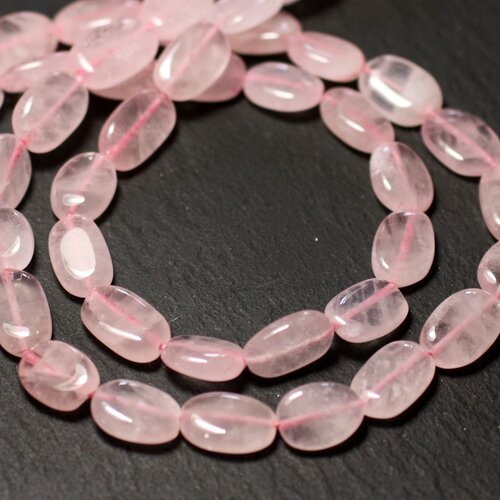 Fil 34cm 29pc env - perles de pierre - quartz rose olives ovales 9-13mm - 8741140012752