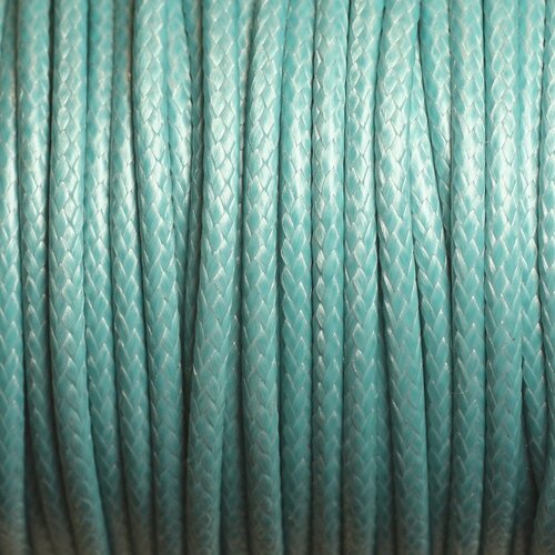 Bobine 38 metres env - fil corde cordon coton ciré 3mm bleu turquoise pastel