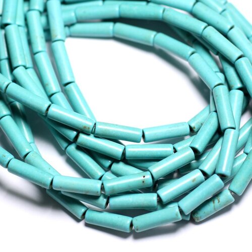 Fil 39cm 29pc env - perles de pierre turquoise synthèse tubes 13x4mm bleu turquoise