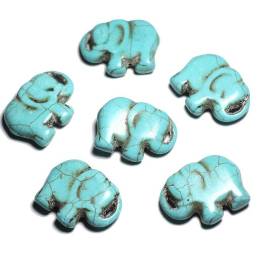 Fil 39cm 13pc env - perles de pierre turquoise synthèse éléphant 40mm bleu turquoise