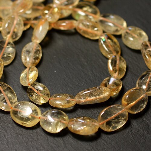Fil 32cm 25-35pc env - perles de pierre - citrine olives ovales 7-15mm - 8741140012677