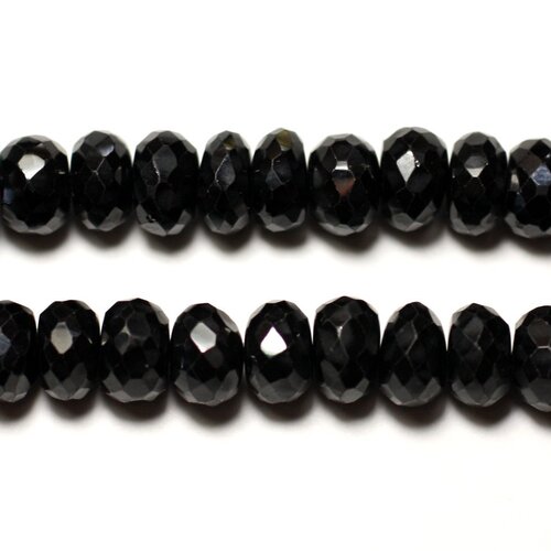 Fil 21cm 42pc env - perles de pierre - spinelle noir rondelles facettées 7-8mm