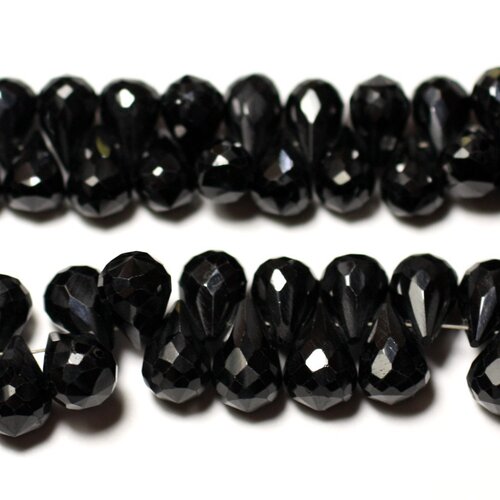 Fil 20cm 80pc env - perles de pierre - spinelle noir gouttes facettées 8-10mm