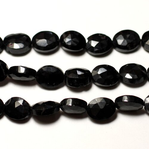 Fil 35cm 46pc env - perles de pierre - spinelle noir ovales facettés 7x5mm