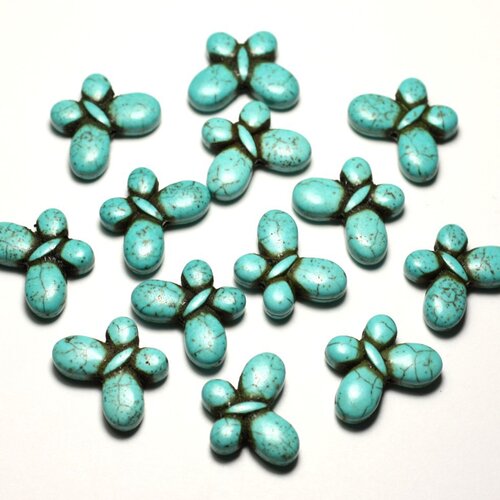 Fil 39cm 37pc env - perles de pierre turquoise synthèse papillons 20mm bleu turquoise