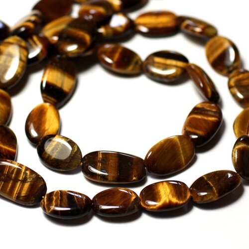 Fil 34cm 27pc env - perles de pierre - oeil de tigre olives ovales 10-15mm