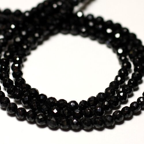 10pc - perles pierre - spinelle noir boules facettées 3-4mm - 7427039734363