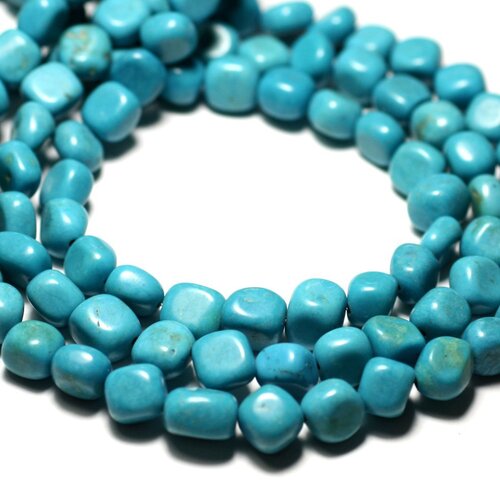 Fil 39cm 47pc env - perles pierre turquoise synthese nuggets olives ovales 7-10mm bleu turquoise