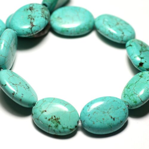 Fil 39cm 18pc env - perles de pierre turquoise synthèse ovales 20x15mm bleu turquoise