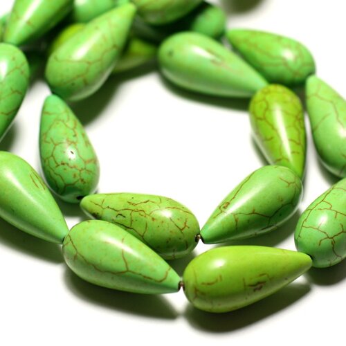 Fil 39cm 15pc env - perles de pierre turquoise synthèse gouttes 25x11mm vert