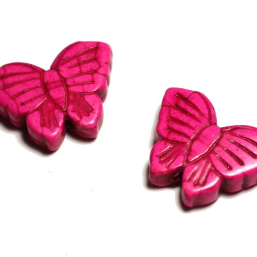 Fil 39cm 14pc env - perles de pierre turquoise synthèse papillons 26mm rose fluo