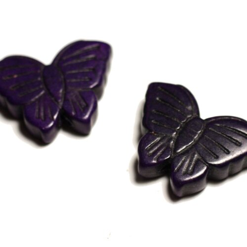 Fil 39cm 14pc env - perles de pierre turquoise synthèse papillons 26mm violet