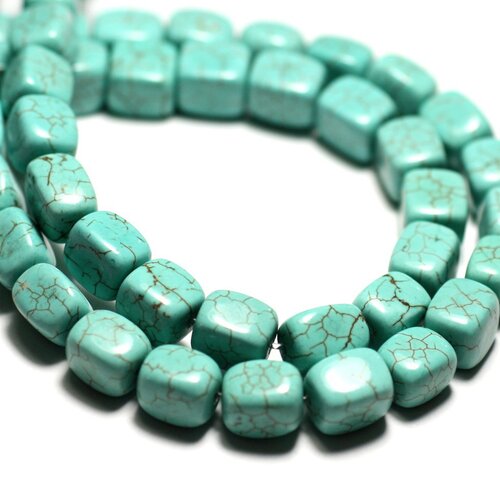 Fil 39cm 42pc env - perles pierre turquoise synthese nuggets cubes rectangles 9-10mm bleu turquoise