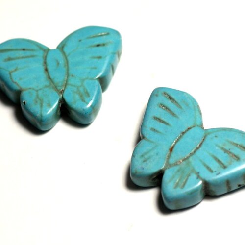 Fil 39cm 14pc env - perles de pierre turquoise synthèse papillons 26mm bleu turquoise