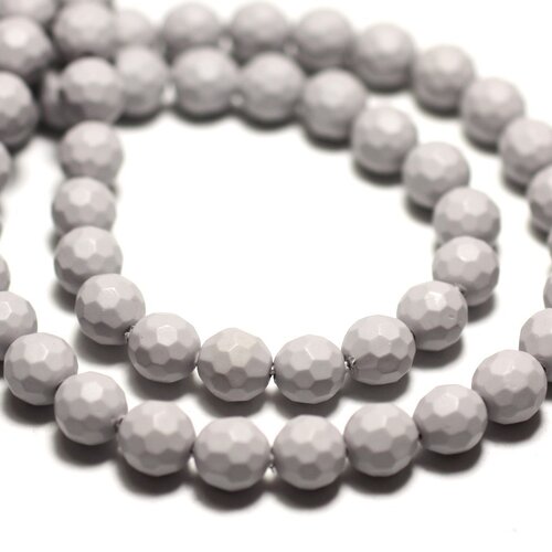 Fil 39cm 63pc env - perles nacre boules facettées 6mm gris clair perle pastel