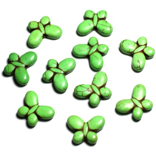 Fil 39cm 37pc env - perles de pierre turquoise synthèse papillons 20mm vert pomme