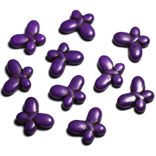 Fil 39cm 37pc env - perles de pierre turquoise synthèse papillons 20mm violet