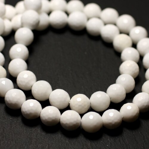 Fil 39cm 61pc env - perles de nacre blanche boules facettées 6mm