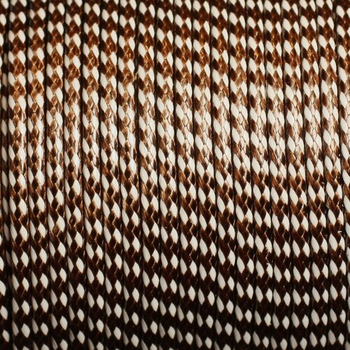 Bobine 90 mètres - fil cordon coton ciré 2mm bicolore blanc et marron