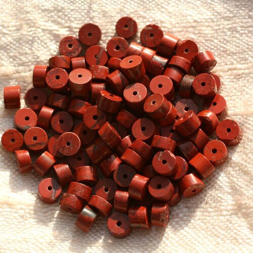 Fil 39cm 160pc env - perles de pierre - jaspe rouge rondelles heishi 4x2mm
