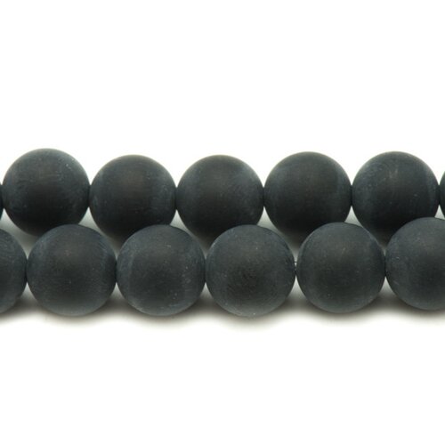 Fil 39cm 63pc env - perles de pierre - onyx noir mat sablé givré boules 6mm