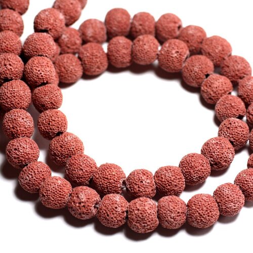 Fil 39cm 40pc env - perles de pierre - lave boules 10mm rouge rose tomette