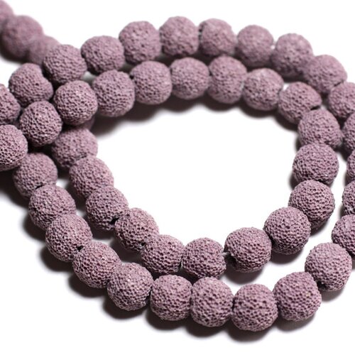 Fil 39cm 40pc env - perles de pierre - lave boules 10mm violet mauve