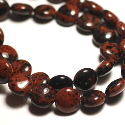Fil 39cm 39pc env - perles de pierre - obsidienne marron acajou mahogany palets 10mm