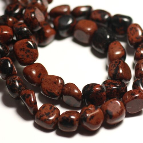 Fil 39cm 48pc env - perles pierre - obsidienne marron noir acajou mahogany nuggets 6-10mm