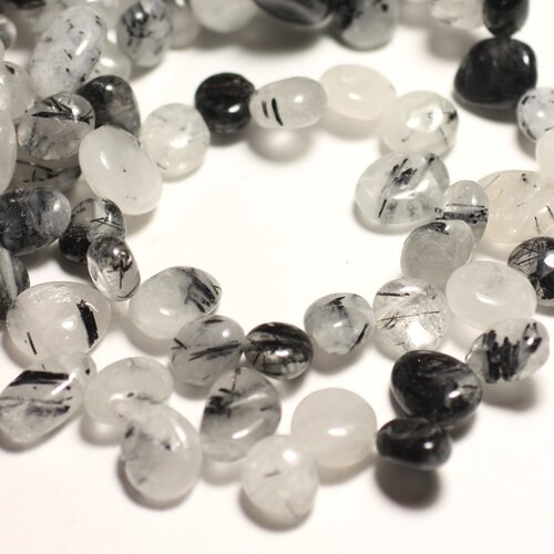 Fil 39cm 50pc env - perles de pierre - quartz tourmaline chips 8-15mm