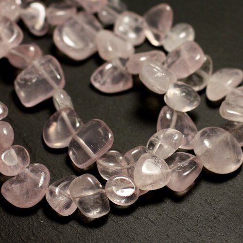 Fil 39cm 45pc environ - perles pierre - quartz rose chips ovales gouttes 8-15mm rose clair