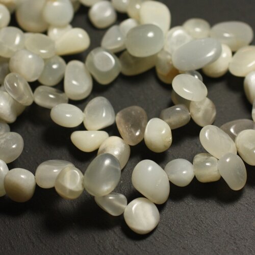 Fil 39cm 54pc env - perles de pierre - pierre de lune grise blanche chips 8-15mm