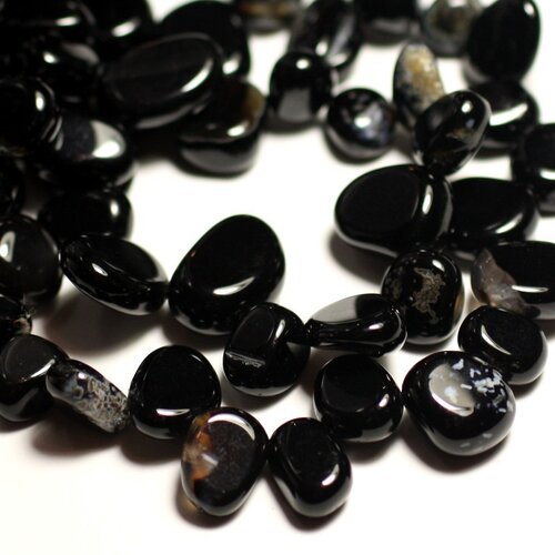 Fil 39cm 42pc env - perles de pierre - onyx noir chips 8-16mm