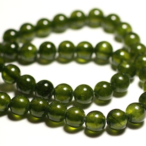 Fil 39cm 48pc env - perles de pierre - jade boules 8mm vert olive kaki