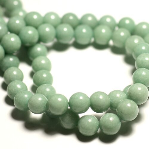 Fil 39cm 52pc env - perles de pierre - jade boules 8mm vert clair amande pastel