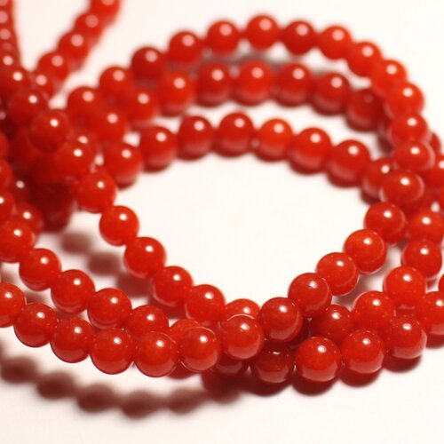 Fil 39cm 60pc environ - perles pierre - jade boules 6mm rouge orange capucine