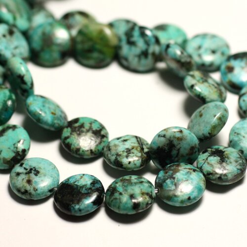 Fil 39cm 32pc env - perles de pierre - turquoise afrique palets 12mm