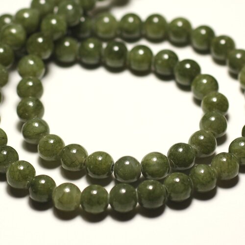 Fil 39cm 66pc env - perles de pierre - jade boules 6mm vert kaki clair