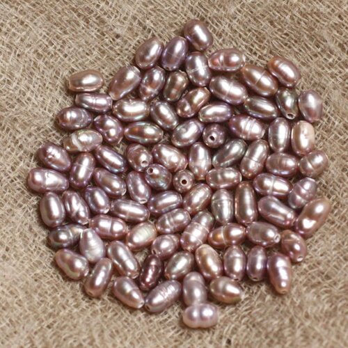 Fil 36cm 90pc env - perles naturelles culture eau douce olives riz 2-5mm violet mauve rose