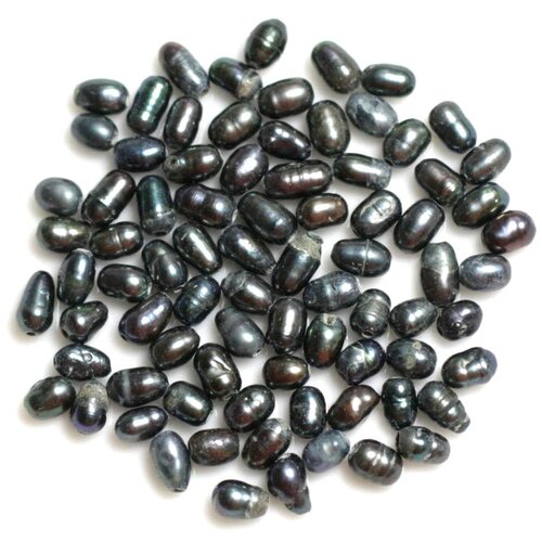 Fil 36cm 92pc env - perles culture eau douce olives riz 3-5mm noir