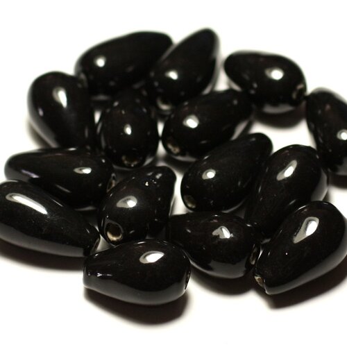 50pc - perles céramique porcelaine gouttes 21mm noir