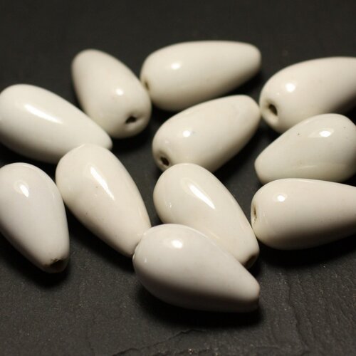 50pc - perles céramique porcelaine gouttes 20mm blanc
