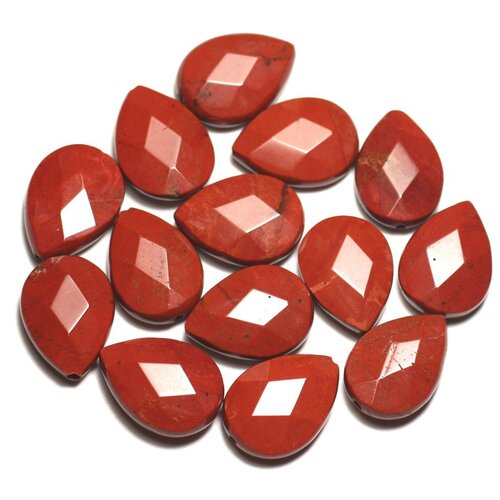 Fil 39cm 22pc env - perles de pierre - jaspe rouge gouttes facettés 18x13mm