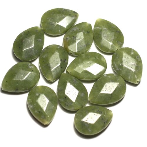 Fil 39cm 22pc env - perles de pierre - jade nephrite canada gouttes facettés 18x13mm