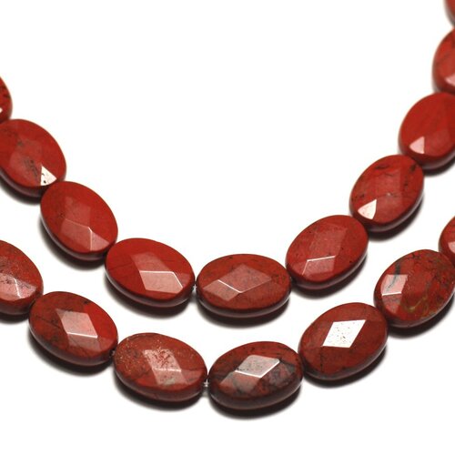 Fil 39cm 32pc env - perles de pierre - jaspe rouge ovales facettés 14x10mm