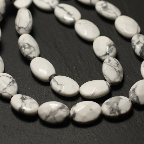 Fil 39cm 32pc env - perles de pierre - howlite ovales facettés 14x10mm